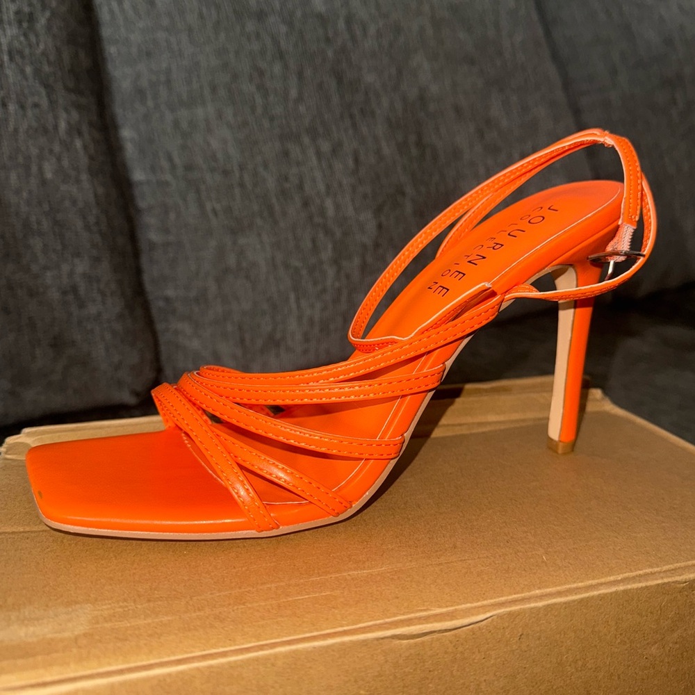 JOURNEE COLLECTION Orange Strappy Square-Toe Heels | Size 8.5 | Brand New